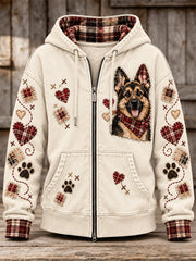 Women's Cute Patchwork Dog Print Zip-Up Hoodie