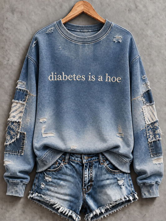 Women's Diabetes Awareness Printed Casual Sweatshirt