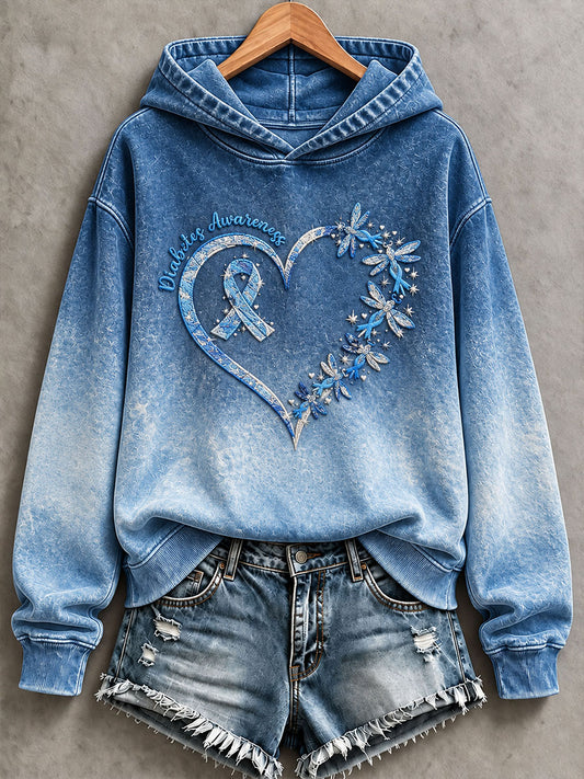 Women's Diabetes Awareness Printed Casual Hoodie