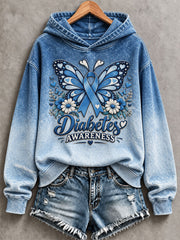 Women's Diabetes Awareness Printed Casual Hoodie