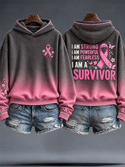 Women's Breast Cancer Awareness Floral Art Printed Hoodie