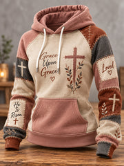 Women's Christian Cross Patchwork Print Casual Hoodie