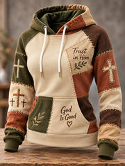 Women's Christian Cross Patchwork Print Casual Hoodie