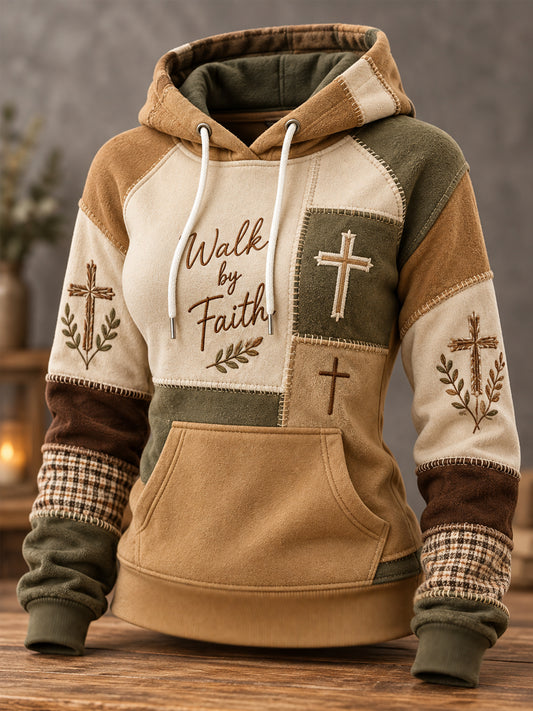 Women's Christian Cross Patchwork Print Casual Hoodie