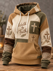 Women's Christian Cross Patchwork Print Casual Hoodie