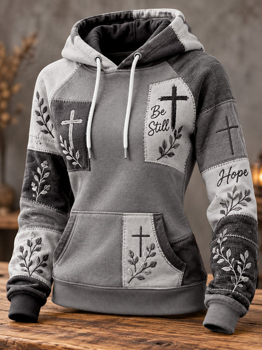 Women's Christian Cross Patchwork Print Casual Hoodie