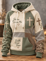 Women's Christian Cross Patchwork Print Casual Hoodie