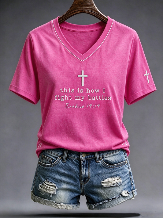 Women's Faith Cross Breast Cancer Awareness short-sleeved T-shirt