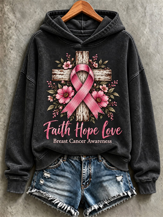 Women's Breast Cancer Faith Print Sweatshirt