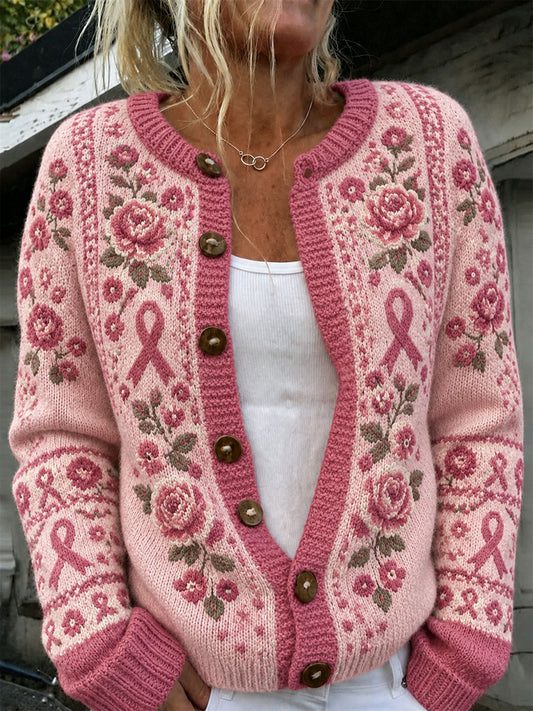 Women's Floral Breast Cancer Awareness Cardigans