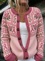 Women's Floral Breast Cancer Awareness Cardigan