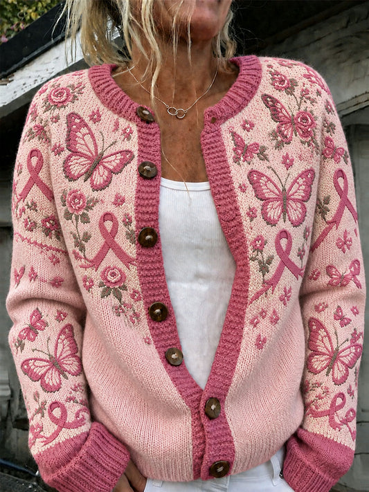 Women's Floral and Butterfly Breast Cancer Awareness Cardigans