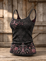 Women's Gothic Floral Pink Ribbon Print Casual Vest