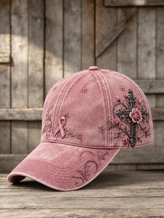 Corss and Pink Charity Ribbon Pattern Design Casual Unisex  Hat