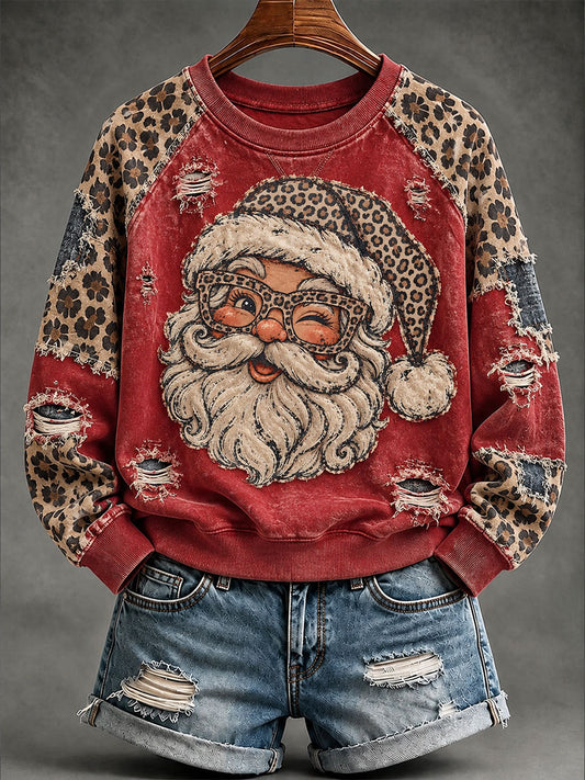 Women's Vintage Santa Claus print raglan sleeve sweatshirt