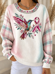Women's Breast Cancer Pink Art Print Ribbed Round-Neck Sweatshirt