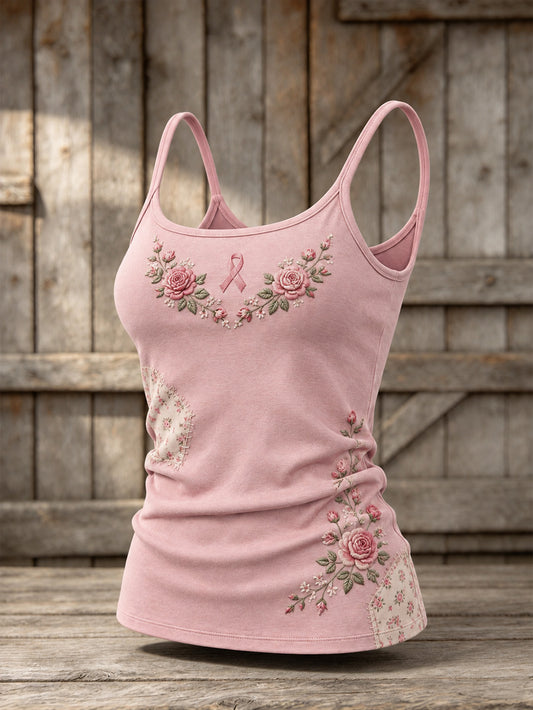 Women's Pink Rose and Pink Charity Ribbon Pattern Design Casual Vest