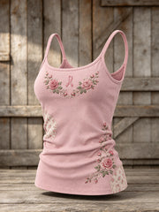 Women's Pink Rose and Pink Charity Ribbon Pattern Design Casual Vest