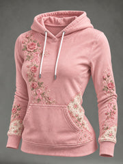 Women's Pink Rose and Pink Charity Ribbon Pattern Casual Hoodie