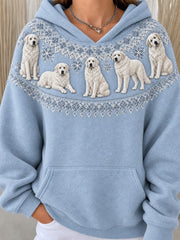 Women's Vintage Great Pyrenees Dogs Yoke Isle Pattern Print Cozy Hoodie