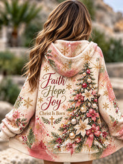 Women's Faith Hope Joy Christmas Tree Print Zip-Up Hoodie