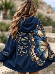 Women's Let Your Faith Be Bigger Than Your Fear Butterfly Print Zip-Up Hoodie