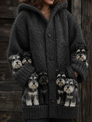 Women's Schnauzers Pattern Causal Composite Fleece Long Coat