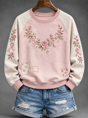 Women's Pink Rose and Pink Charity Ribbon Pattern Casual Raglan Sleeve Sweatshirt