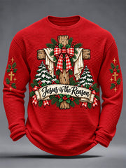 Men's Jesus Is The Reason For The Season Print Waffle Long Sleeve Top