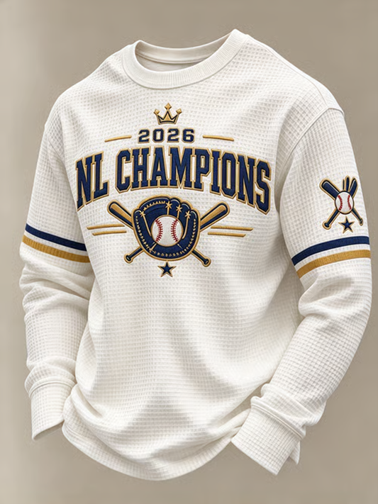 Men's Baseball Print Waffle Sweatshirt
