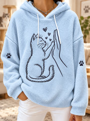 Women's Cute Cat Print Cat Lovers Casual Flannel Hoodie