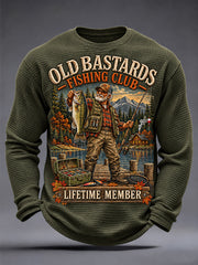 Men's Funny Old Bastards Fishing Club Lifetime Member Print Waffle Long Sleeve Top