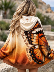 Women's For I Know The Plans I Have For You Butterfly Print Zip-Up Hoodie