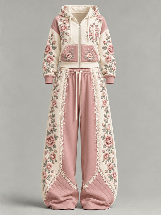 Women's Floral Cross Print Casual Set