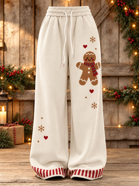 Women's Christmas Gingerbread Man Striped Pattern Cozy Sweatpants