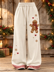Women's Christmas Gingerbread Man Striped Pattern Cozy Sweatpants