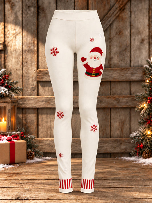 Women's Christmas Stocking & Snowflakes Print Cozy Leggings