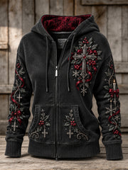Women's Vintage Gothic Christmas Cross Print Full Zip Hoodie