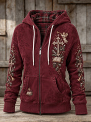 Women's Vintage Christmas Cross & Angel Bibles Print Full Zip Hoodie
