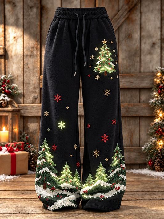 Women's Glowing Christmas Trees Pattern Cozy Sweatpants