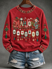 Women's Christmas Mahjong Print Casual Sweatshirt