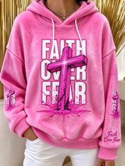 Women's Faith Over Fear Hot Pink Flannel Sweatshirt