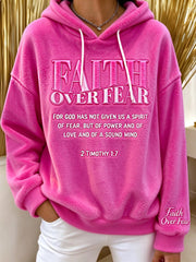 Women's Faith Over Fear Hot Pink Flannel Sweatshirt