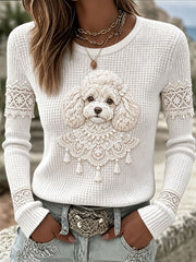 Women's Poodle-Print Waffle-Knit T-Shirts