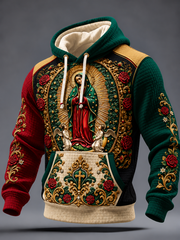 Men's Feast of Our Lady of Guadalupe art Printed Checkered Cotton Hoodie