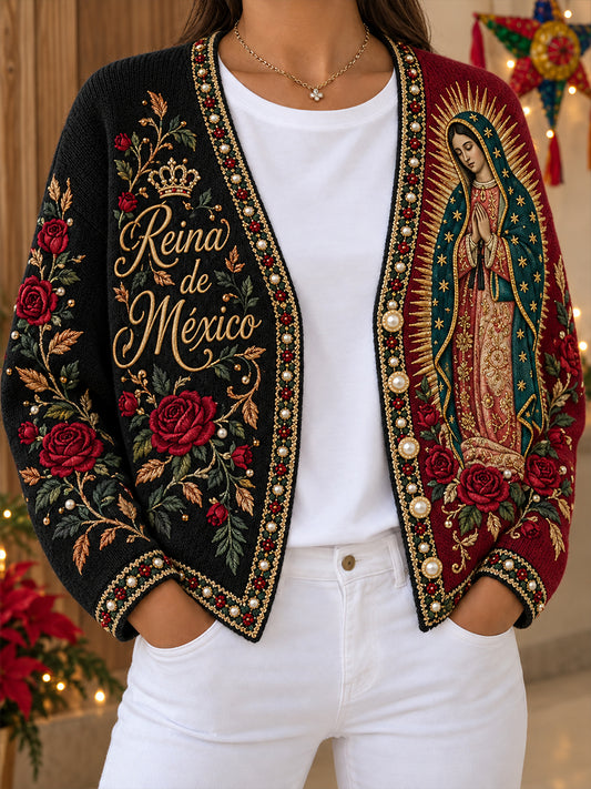 Women‘s Mexico Our Lady of Guadalupe Day Floral Art Printed Cardigan