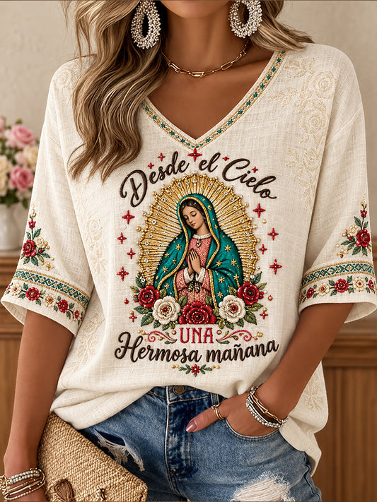Women's Our Lady of Guadalupe Day Faith Lover Art Printed T-shirt