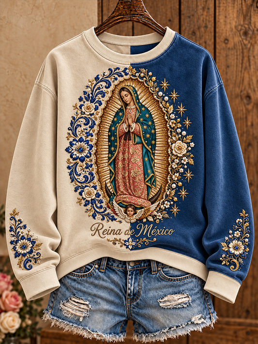 Women‘s Mexico Our Lady of Guadalupe Day Floral Art Printed Sweatshirt
