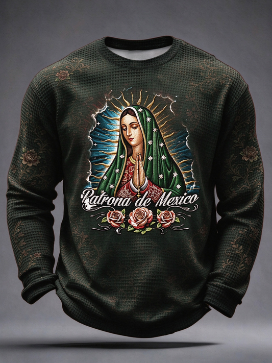 Men's Feast of Our Lady of Guadalupe art Printed Waffle Long Sleeve T-Shirt