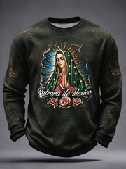Men's Feast of Our Lady of Guadalupe art Printed Waffle Long Sleeve T-Shirt